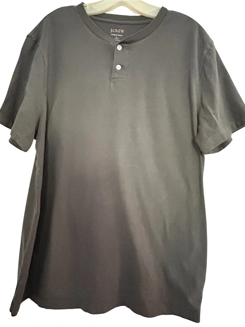 J. Crew Men's Suede Jersey Henley Short Sleeve Gray Crewneck SZ L EUC Casual